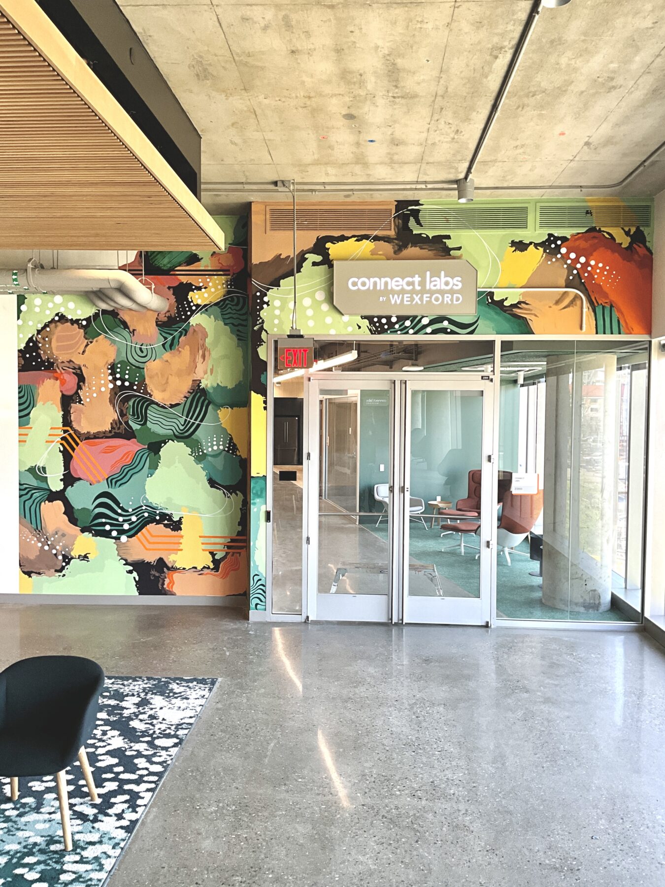 Public art abstract mural, commission by Wexford and UC Davis.