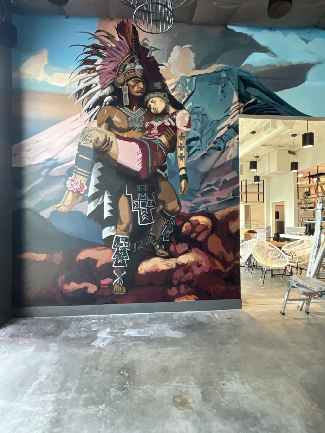 Mural of Legend of Theo Volcanoes. Mexican muralism