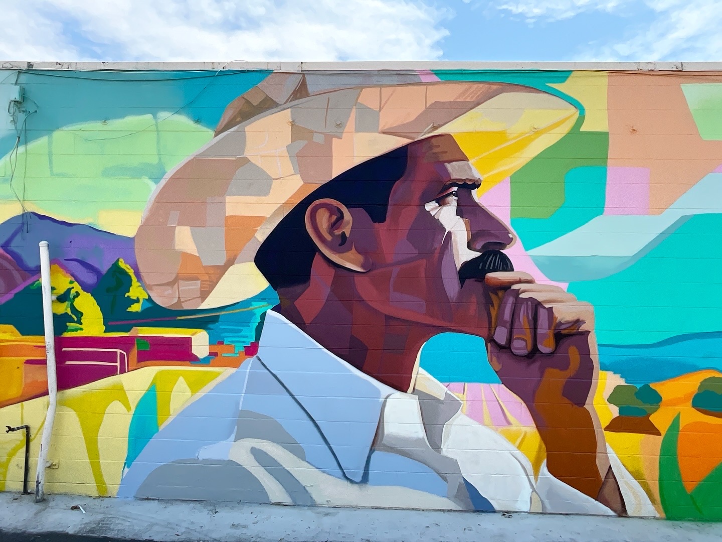 Closeup of colorful Chicano mural. Franklin blvd