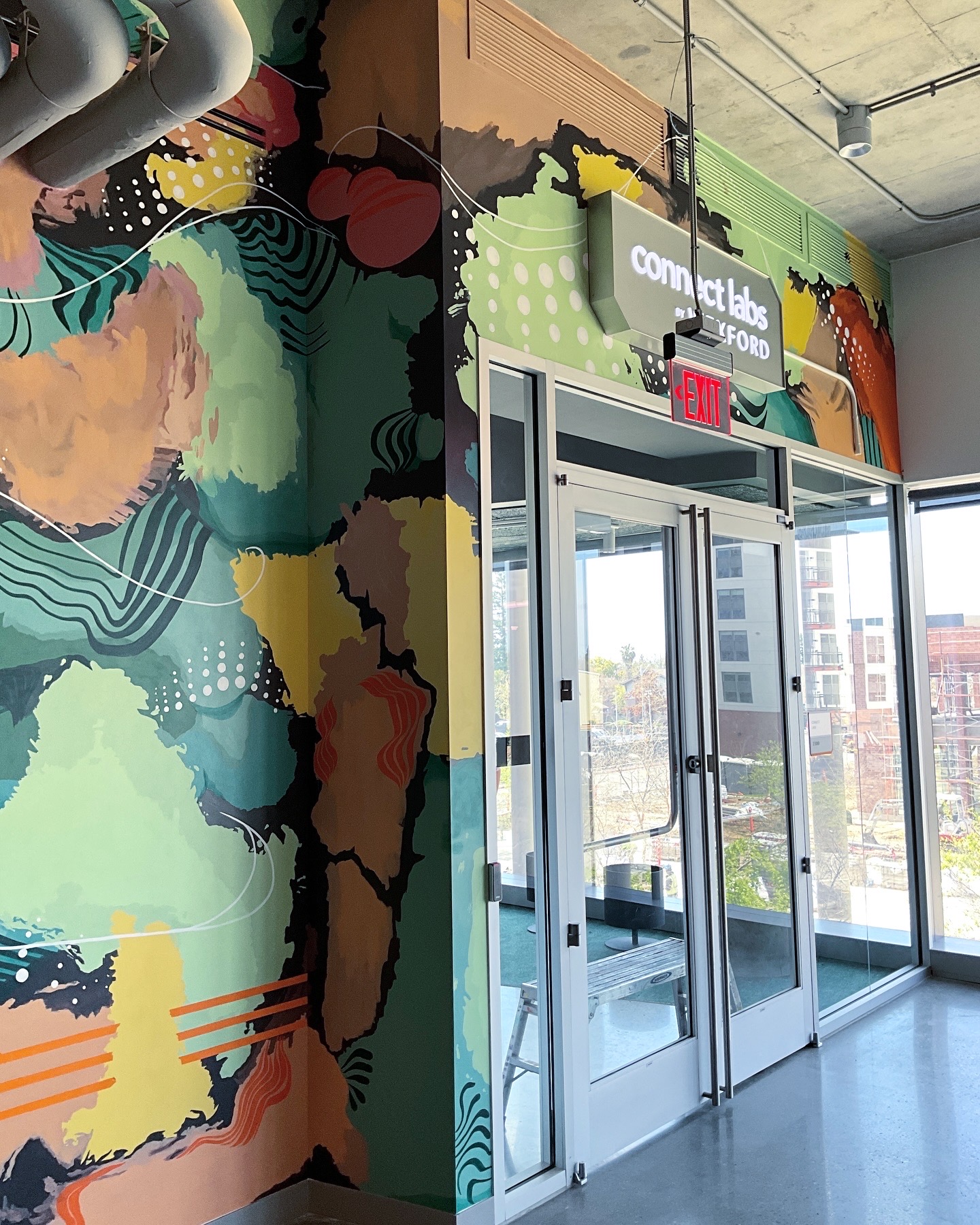 Aggie Square mural detail. Abstract organic public mural design.