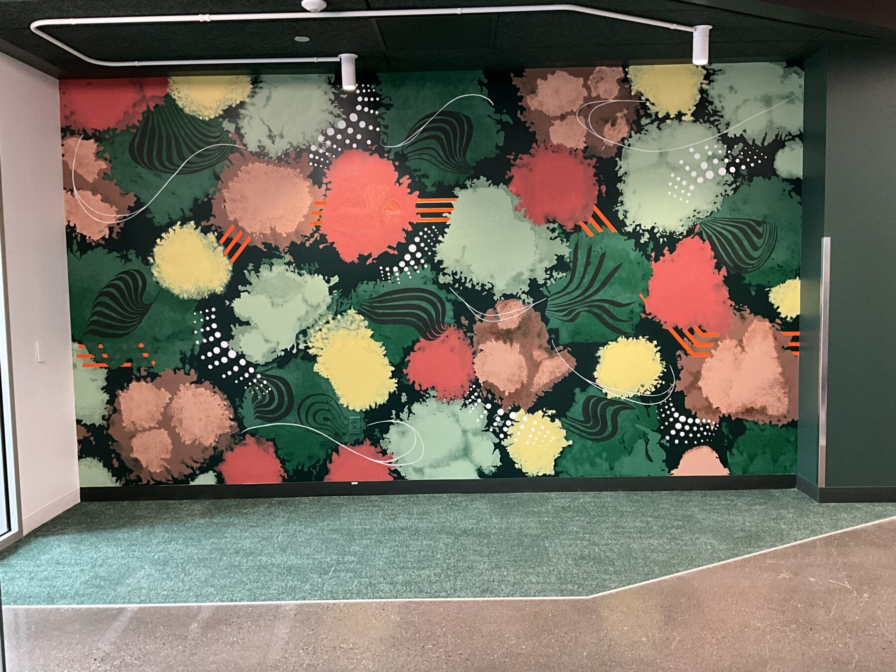 Abstract organic public mural at Aggie Square for Wexford