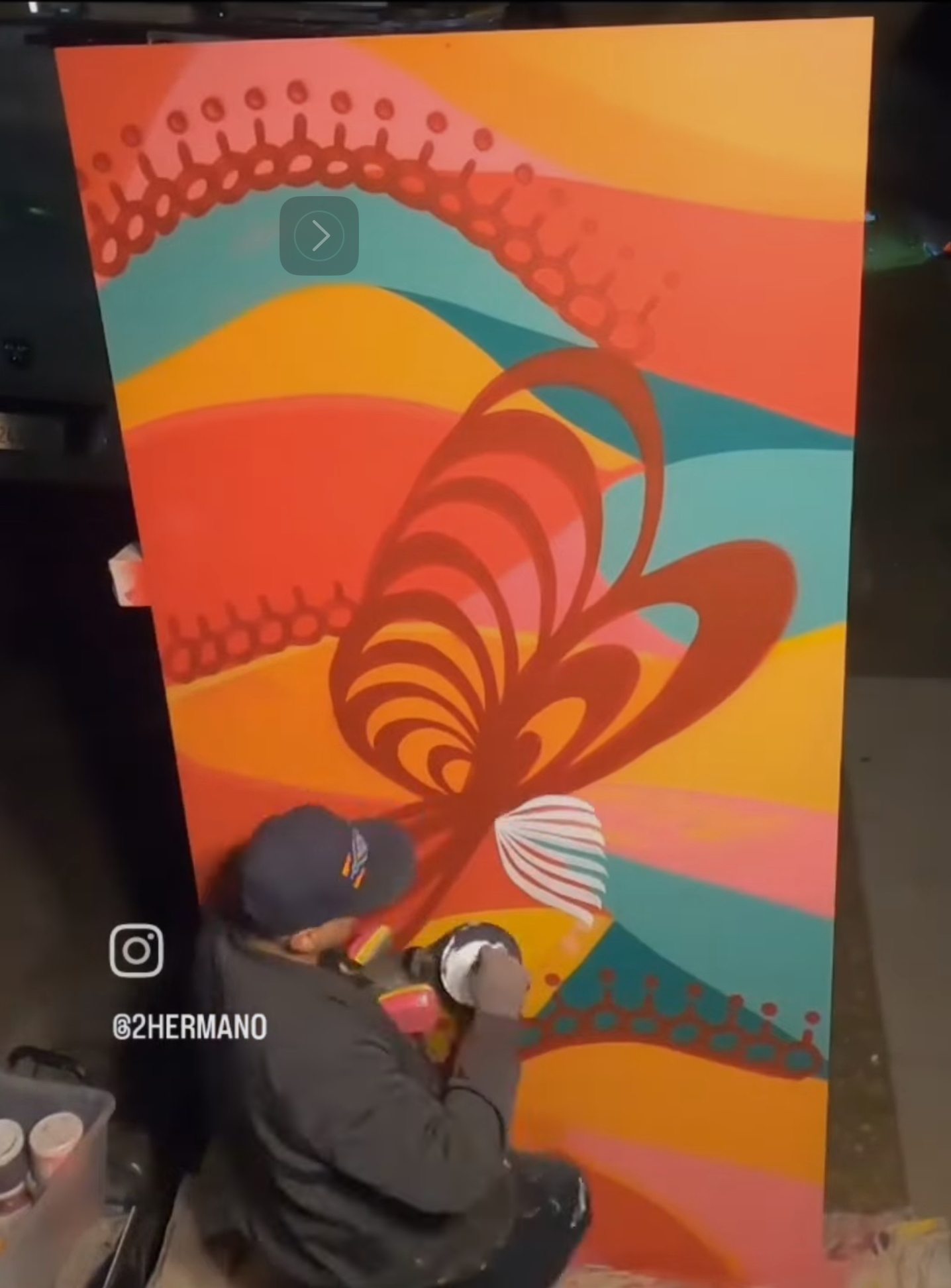 Large, multi-layered abstract aerosol painting created live outside the Twisted Track Gallery