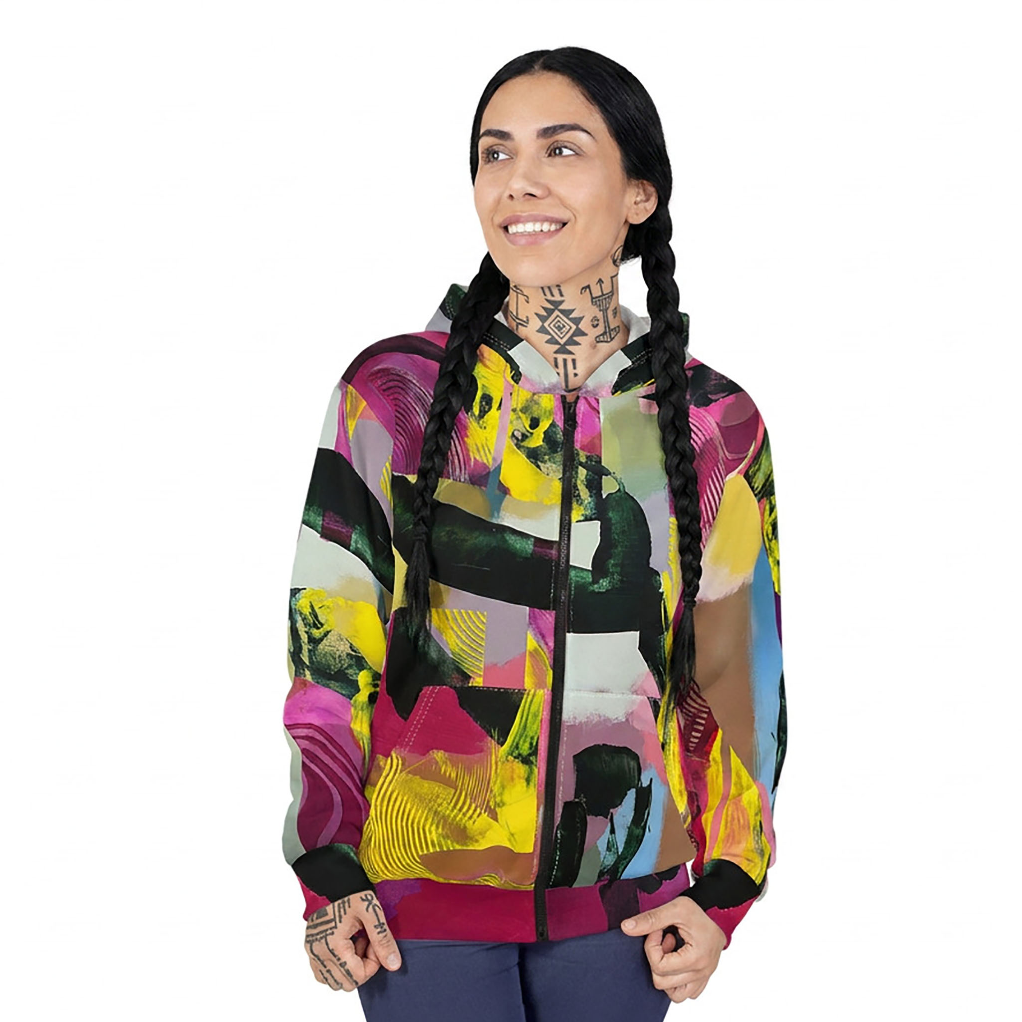 Abstract Neon Zip Hoodie — Bold Colorblock Streetwear