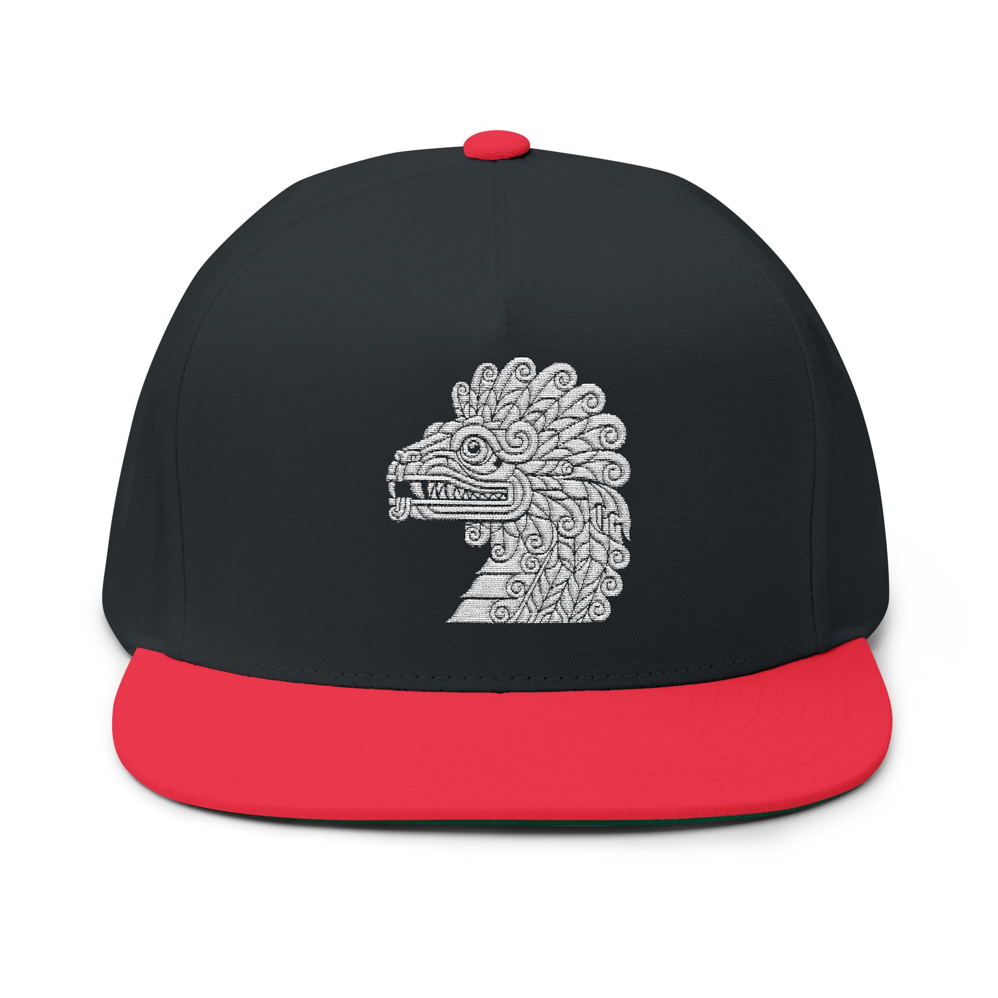 The Feathered Serpent Embroidered Flat Bill Snapback Hat