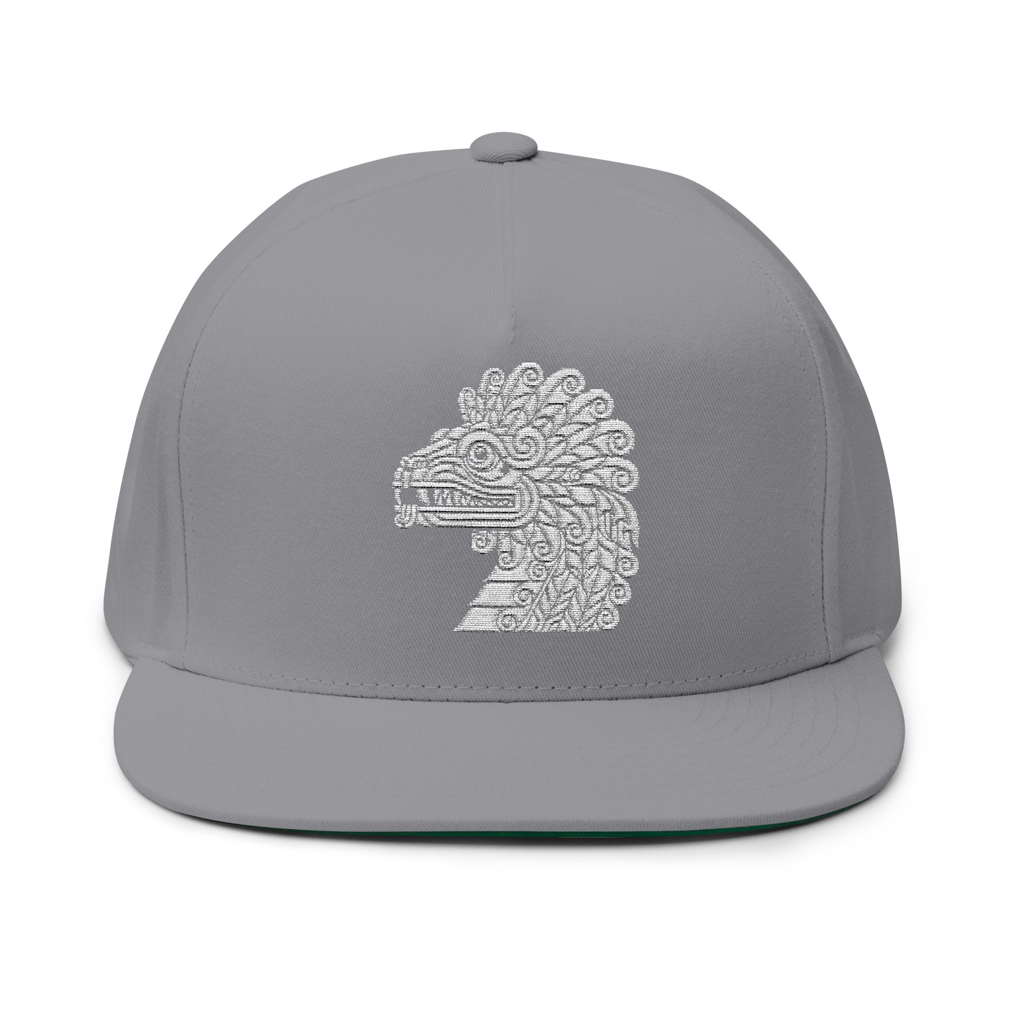 The Feathered Serpent Embroidered Flat Bill Snapback Hat