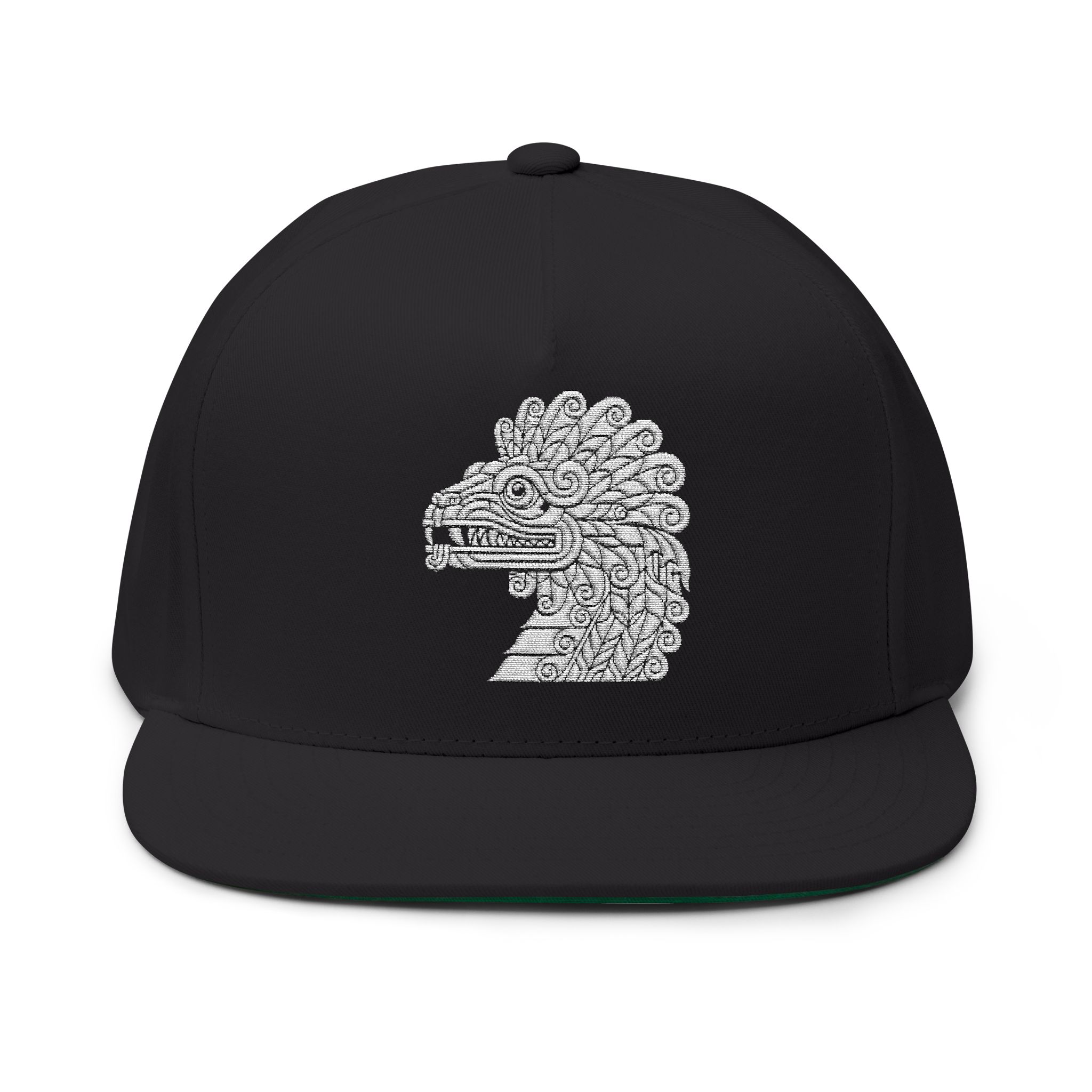 The Feathered Serpent Embroidered Flat Bill Snapback Hat